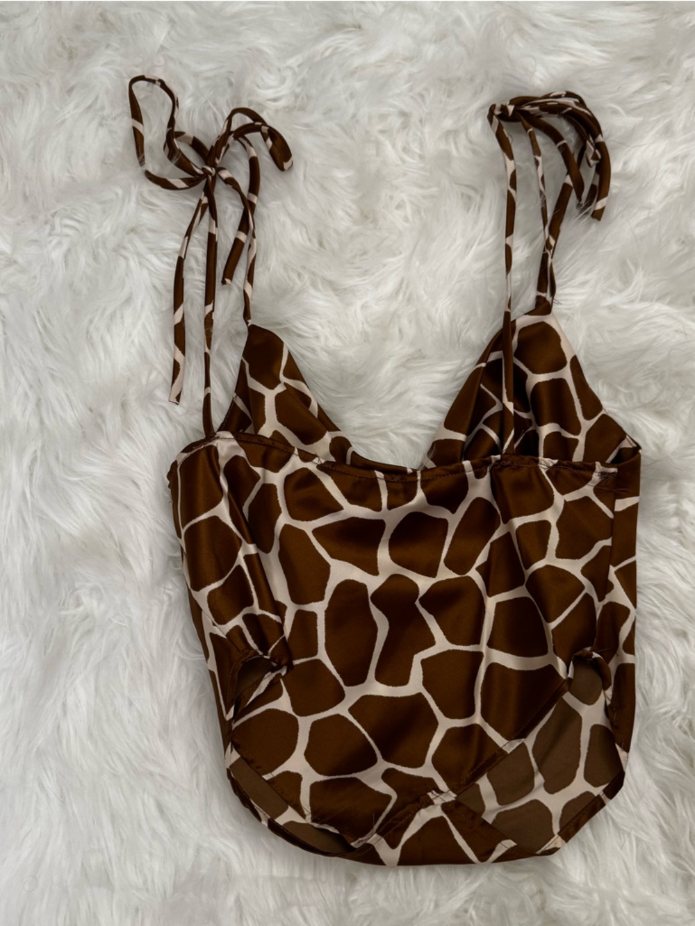 Audrey 3+1 Giraffe-Print Satin Cami in Brown and Cream - Picture 5 of 9